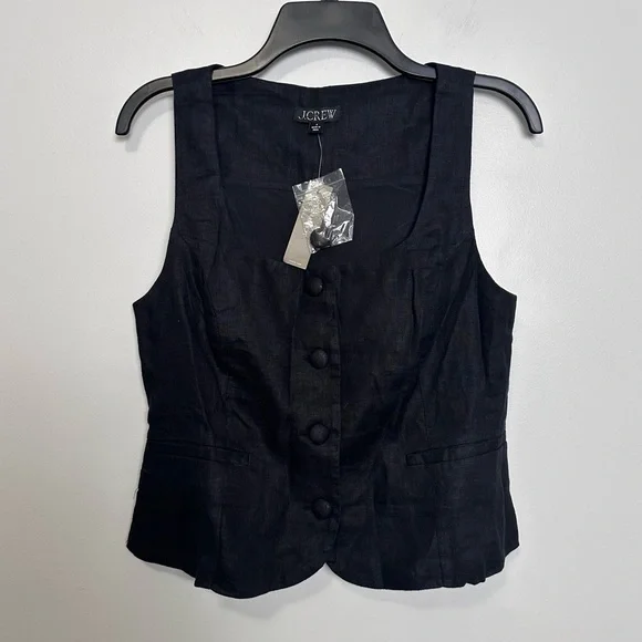 J. Crew Scoopneck linen-blend vest Black Size 6 BZ393 NWT - Picture 7 of 11